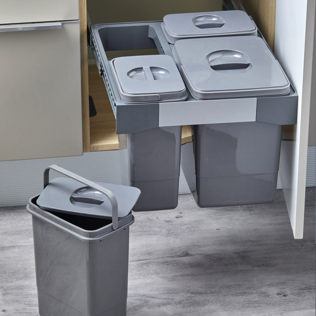 Poubelle sous évier pour 450mm-15L+3x7L-Finition Gris orion