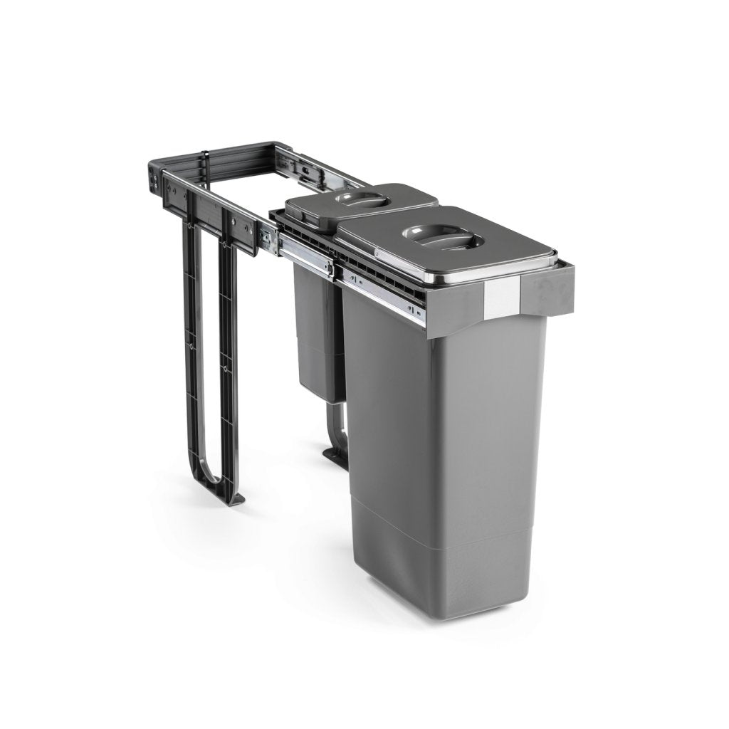 Poubelle sous évier pour meuble de 300mm- Composée de 2 seaux de 26L + 7L- Ouverture manuelle - Gris orion