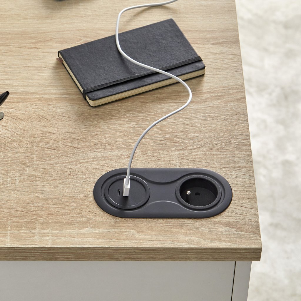 Bloc prises INFINI sans clapet - Finition Noir - 1 prise 16A-230V-3680W maxi + USB-A + USB-C