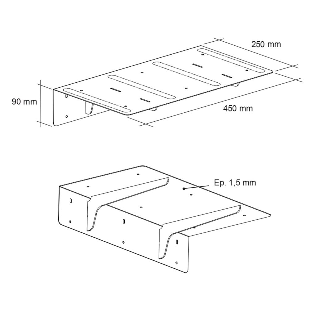 Prolongateur de plan de travail et de snack PLAK - 450x250mm - Finition noir mat