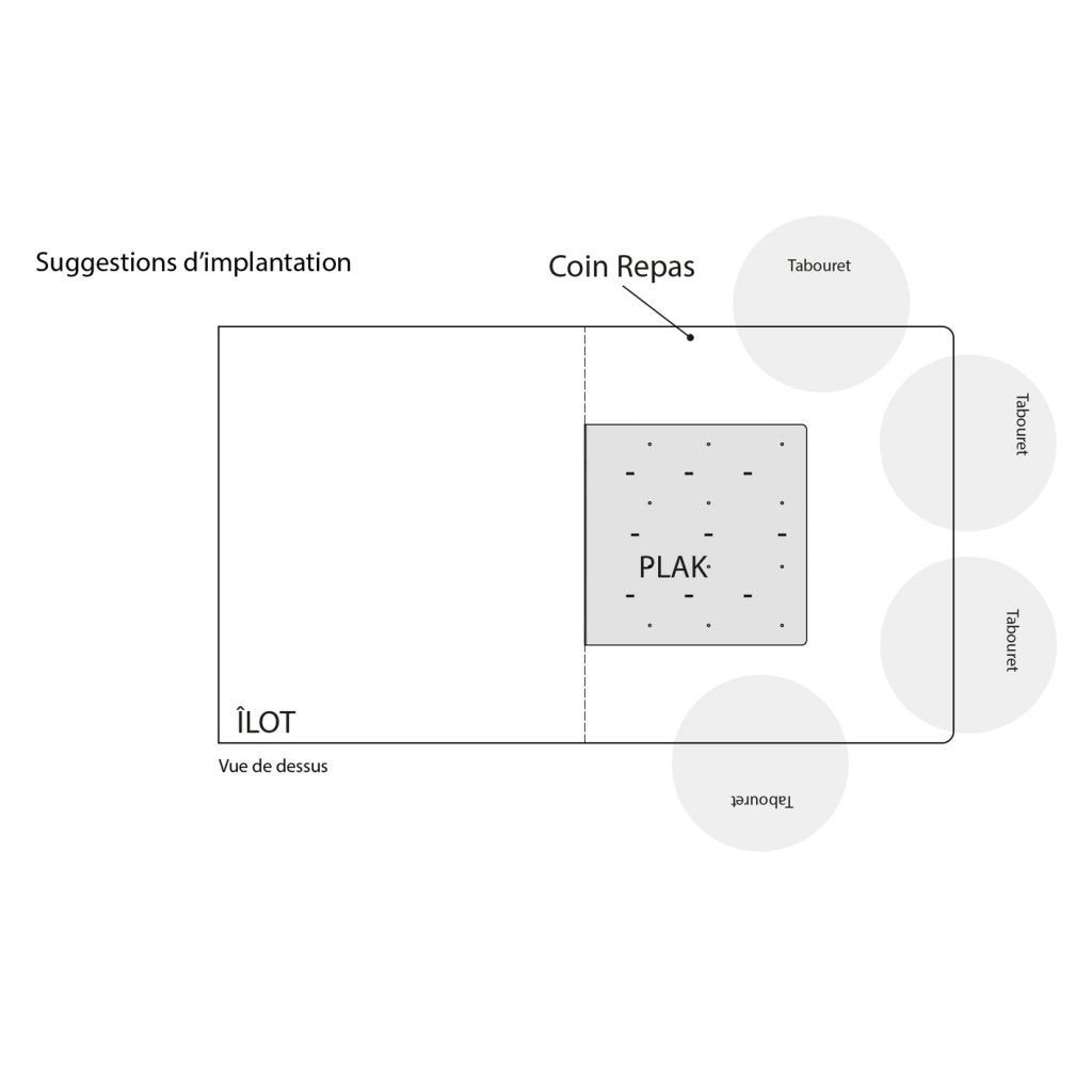Prolongateur de plan de travail et snack 'PLAK' - 450x450mm - Finition noir mat