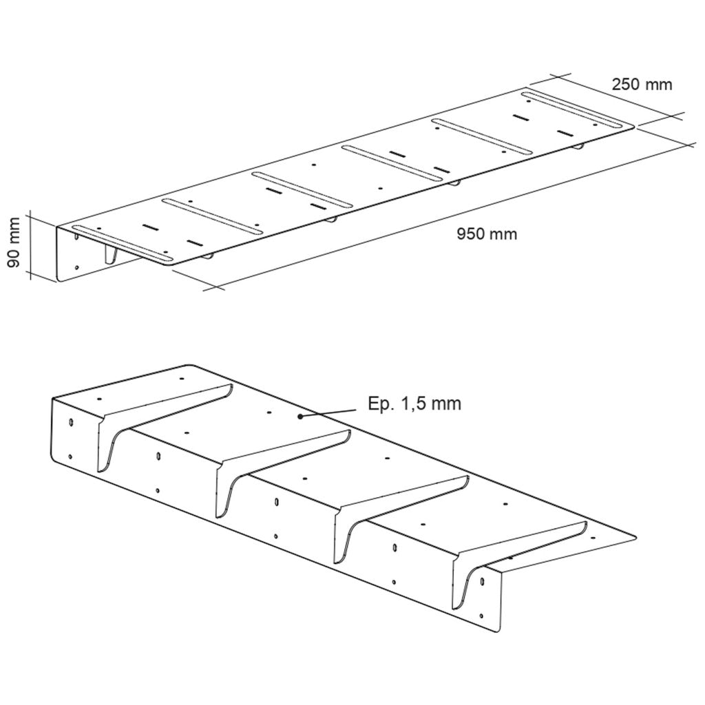 Prolongateur de plan de travail 'PLAK' - 950x250 - En acier laqué noir mat