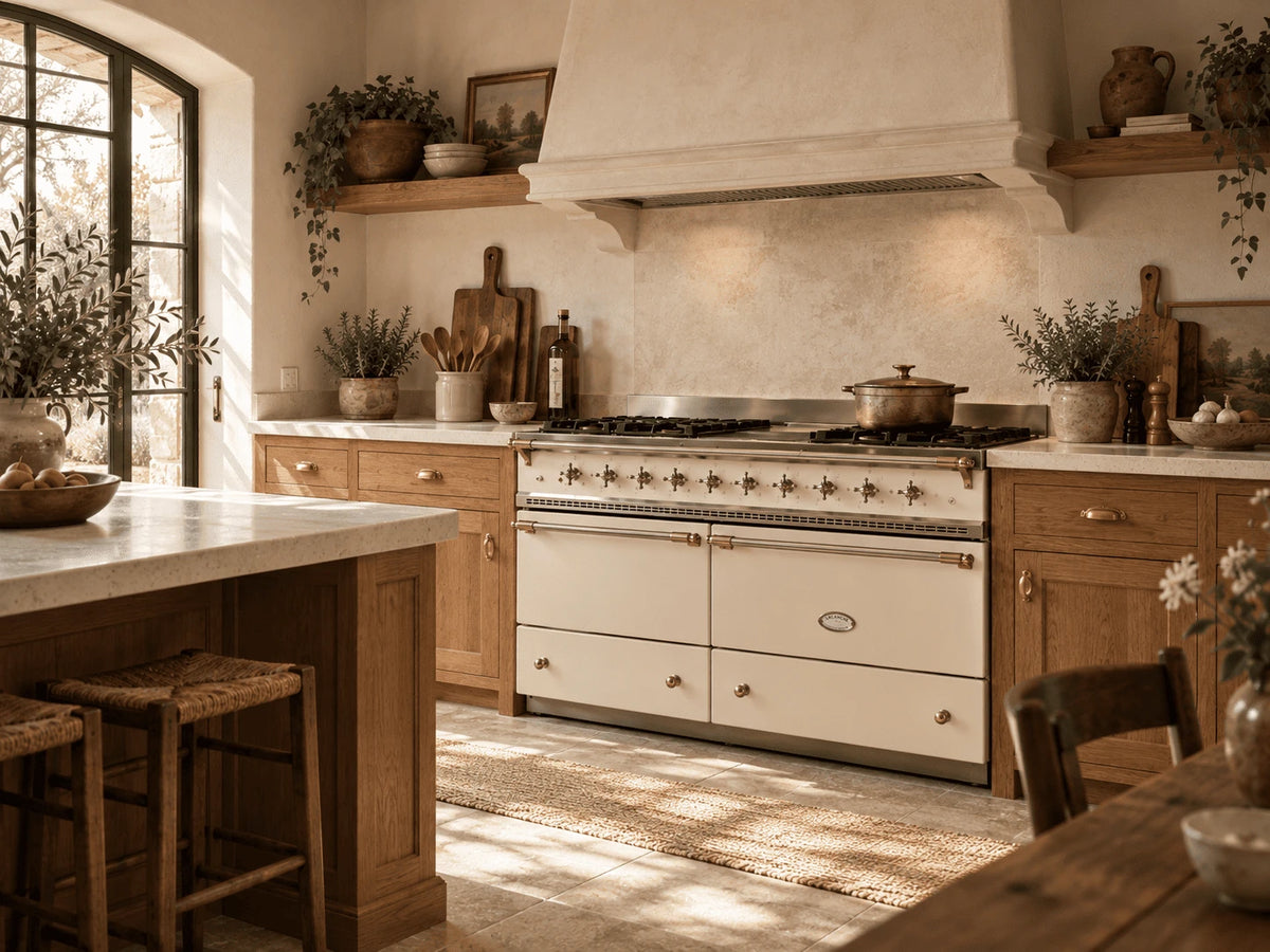 Cuisine chaleureuse avec piano de cuisson Lacanche Bussy Classic