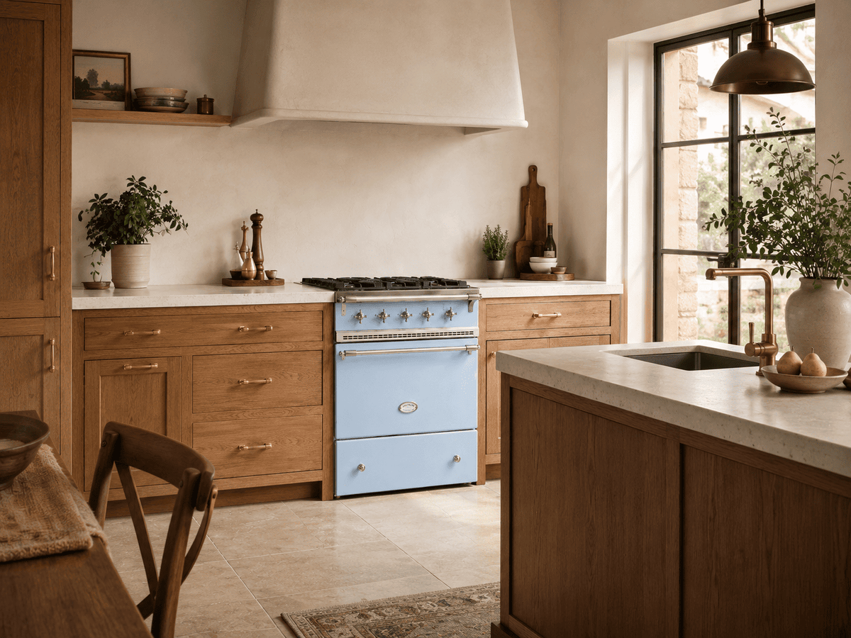 Cuisine chaleureuse avec piano de cuisson Lacanche Cormatin Classic