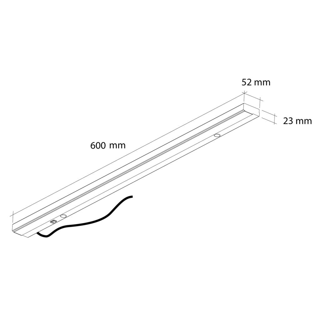 Réglette LED (600x52x23) avec interrupteur à bascule - finition inox brossé - puissance 11W / 1100lm - 3000K