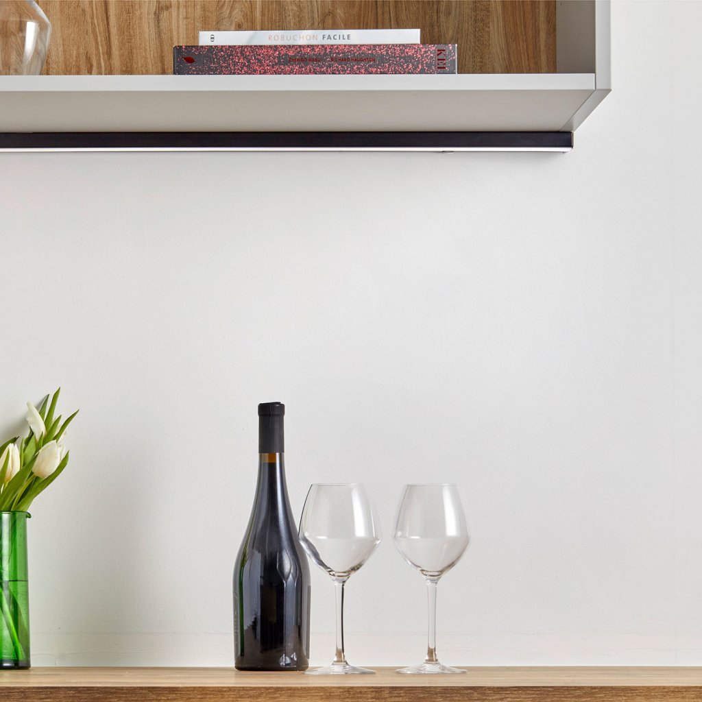 Réglette LED (600x52x23mm) avec interrupteur à bascule - finition noir mat - puissance 11W / 1100lm - 3000K