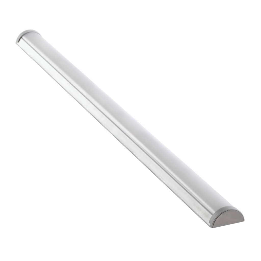 Réglette LED demi-lune (600 x 40 x 20) avec interrupteur sensitif et convertisseur intégré - finition aluminium - puissance 9,4W / 624lm - 12VDC - 4000K
