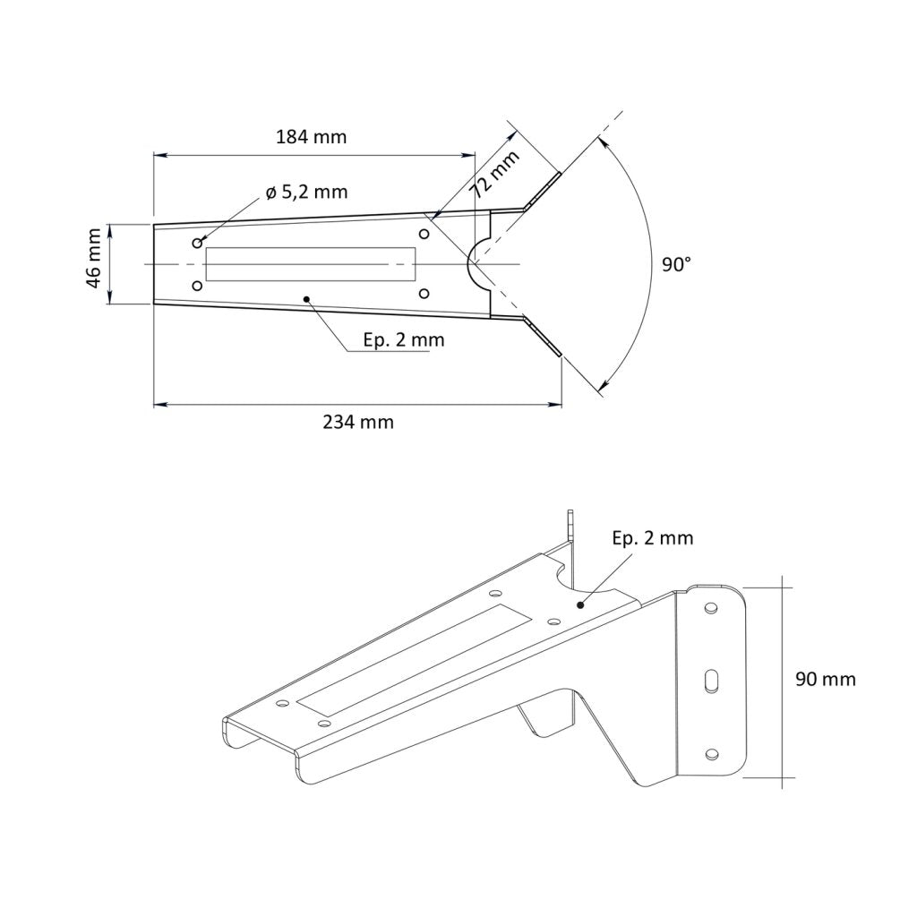 Renfort d'angle PLAK-A court 234 mm blanc mat