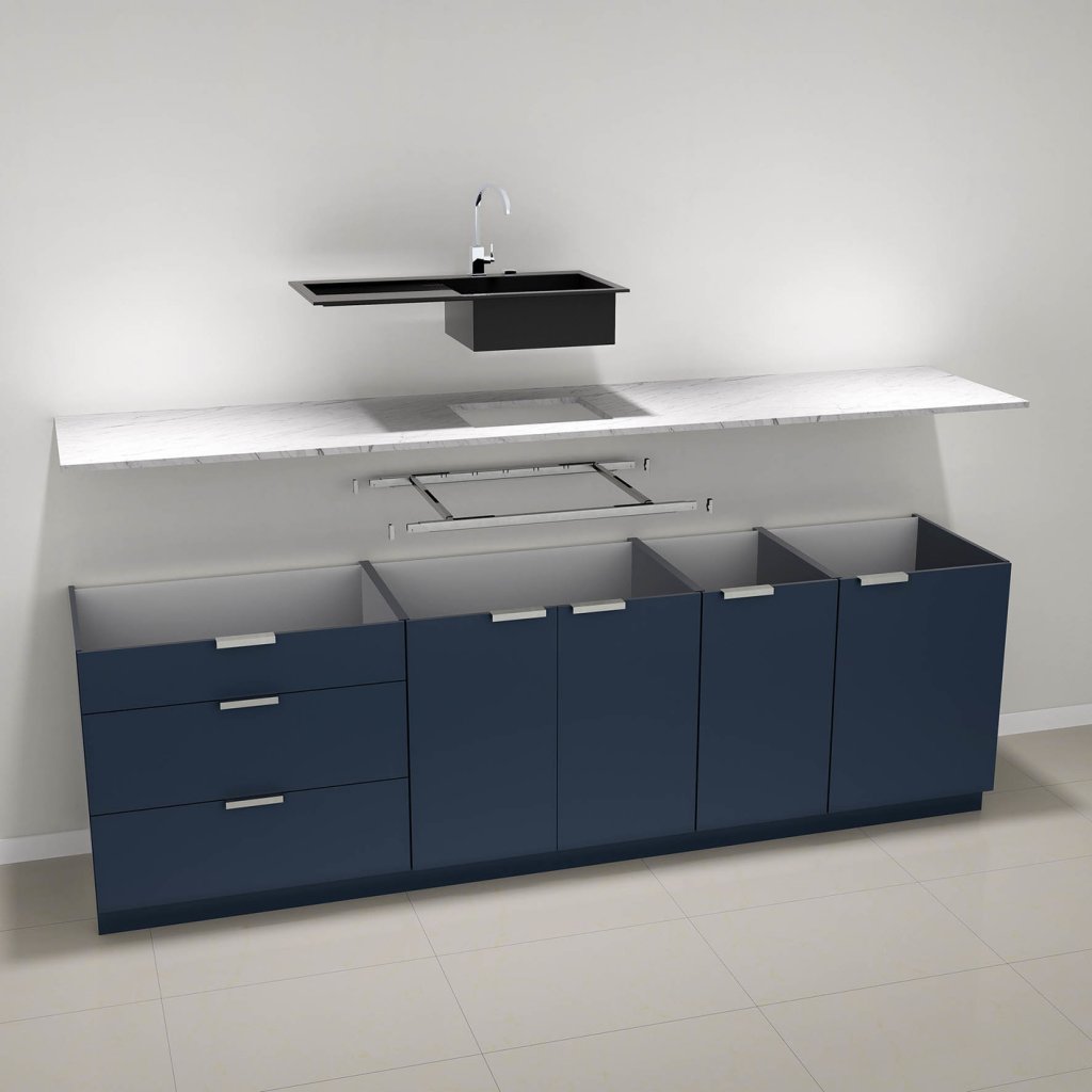 Renfort de plan de travail FORZA+ -Kit composé de 2 Longerons, 2 Traverses et 4 supports- Pour meuble de 900mm-Finition acier zingué