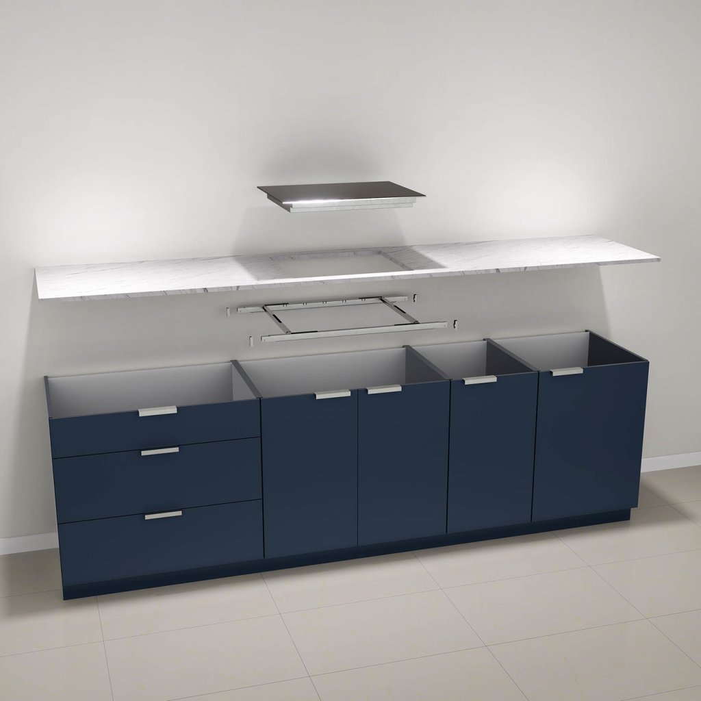 Renfort de plan de travail FORZA+ -Kit composé de 2 Longerons, 2 Traverses et 4 supports- Pour meuble de 900mm-Finition acier zingué