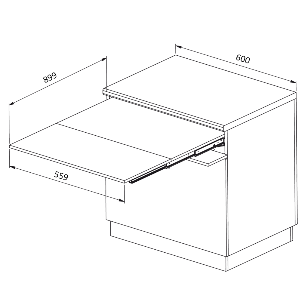 Table escamotable en mélaminé blanc pour tiroir de 600mm