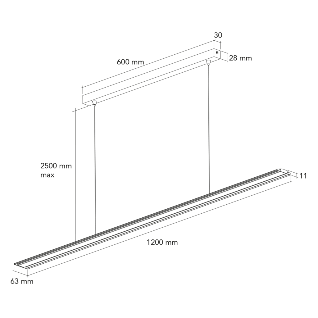 Suspension LED 1200mm avec convertisseur intégré - hauteur ajustable - finition aluminium - puissance 21W / 1920lm - 240VAC - 4000K