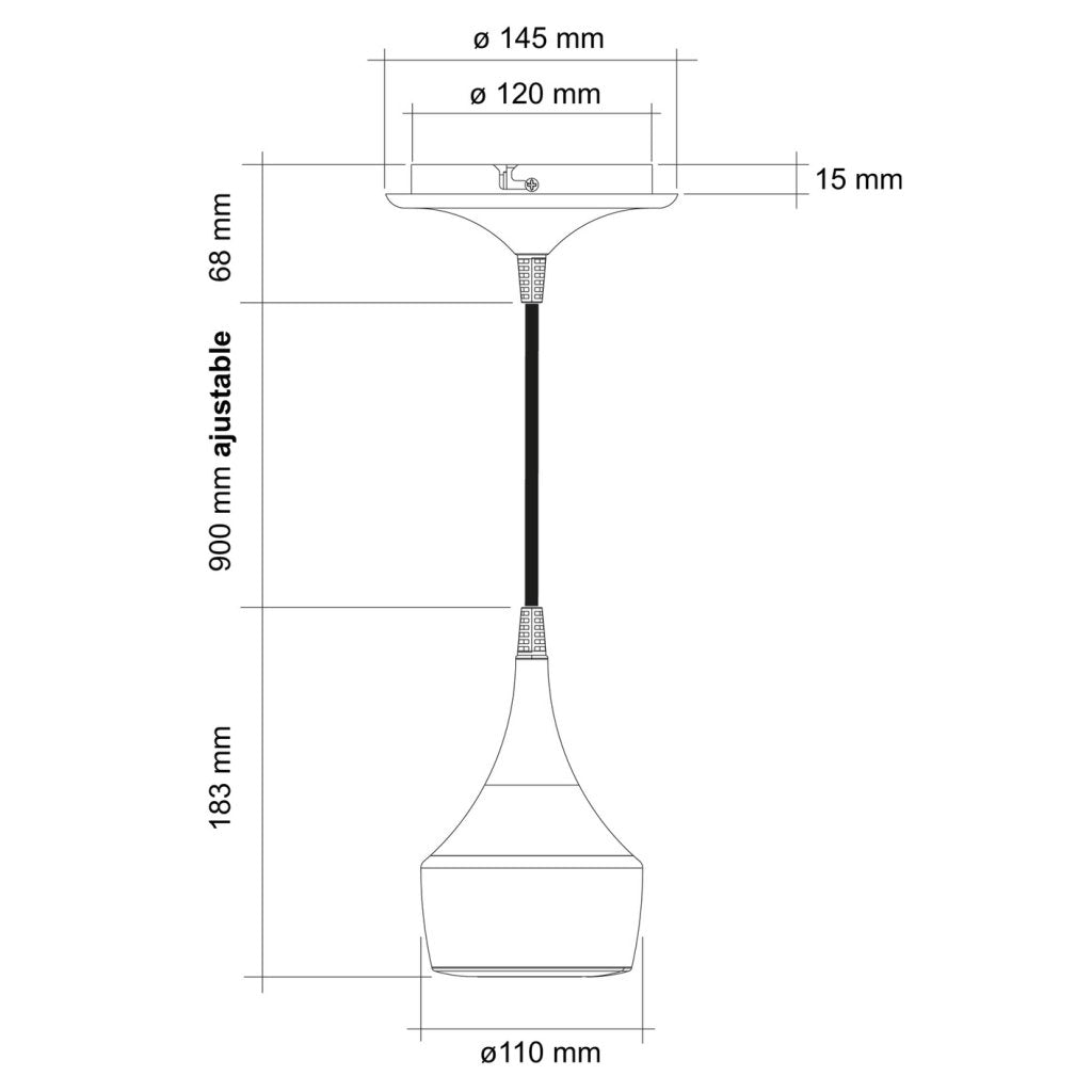 Suspension prise MERCURY incluant un éclairage LED équipé d'un interrupteur tactile avec variateur d'intensité (8W / 210lm - 4000k) - finition noir mat - collerette cuivre mat - hauteur de câble réglable - 16A - 230V - 2P+T