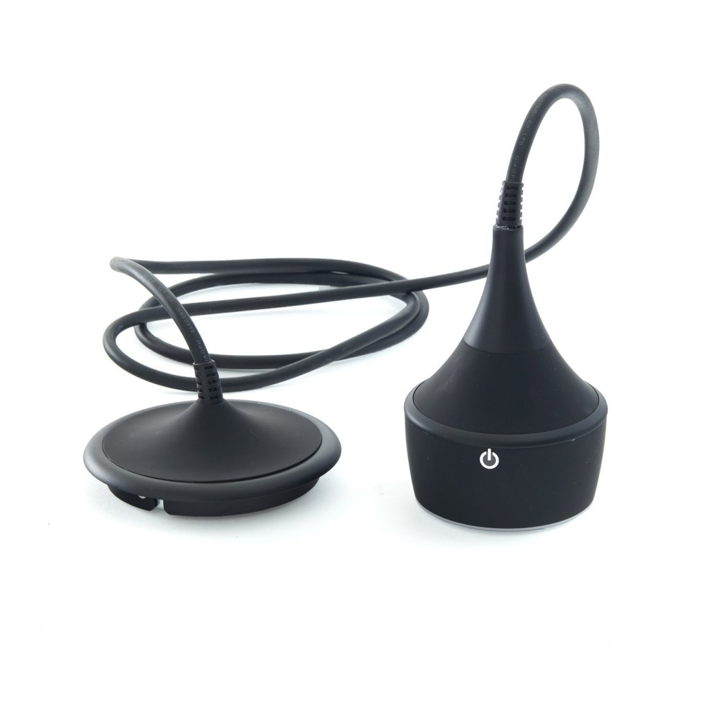 Suspension prise MERCURY incluant un éclairage LED équipé d'un interrupteur tactile avec variateur d'intensité (8W / 210lm - 4000k) - finition noir mat - collerette noir mat - hauteur de câble réglable - 16A - 230V - 2P+T