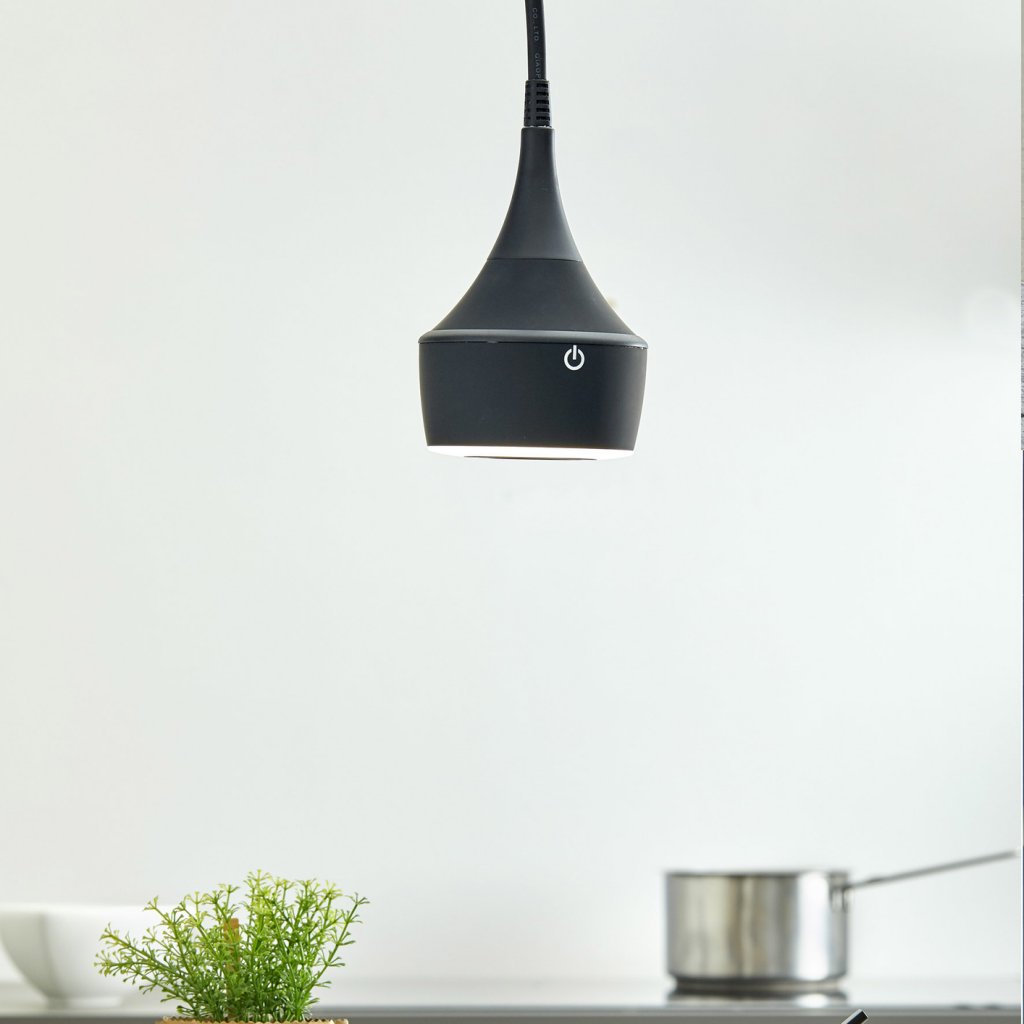 Suspension prise MERCURY incluant un éclairage LED équipé d'un interrupteur tactile avec variateur d'intensité (8W / 210lm - 4000k) - finition noir mat - collerette noir mat - hauteur de câble réglable - 16A - 230V - 2P+T