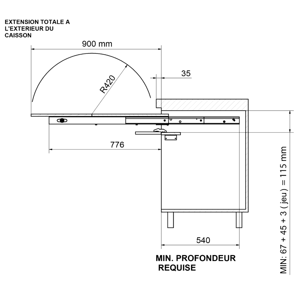 Table escamotable en mélaminé blanc pour tiroir de 600mm