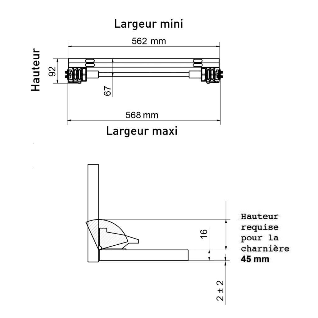 Table escamotable en mélaminé blanc pour tiroir de 600mm