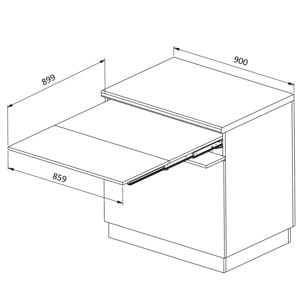 Table escamotable en mélaminé blanc pour tiroir de 900mm