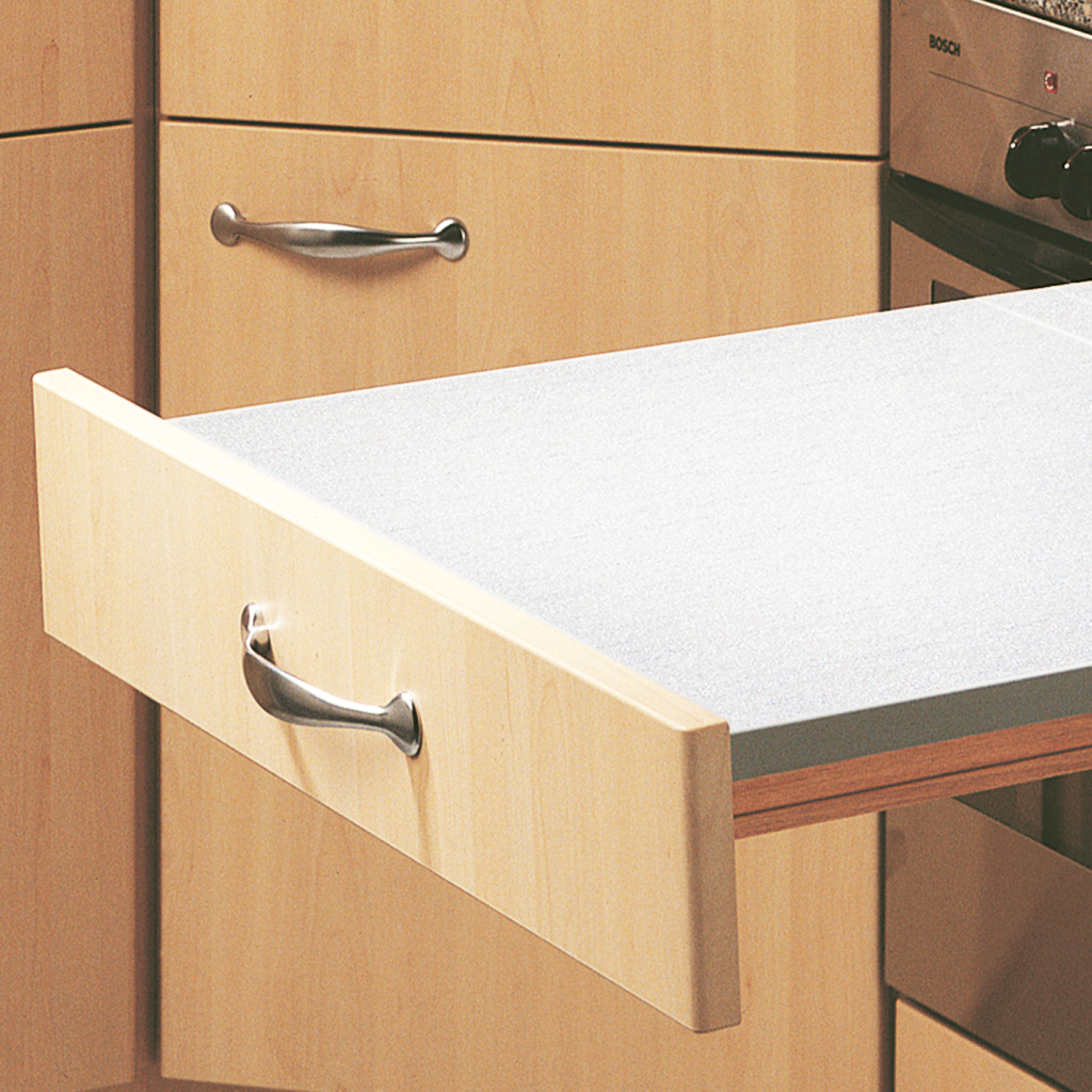 Table escamotable pour meuble de 600mm - 560 x 800mm-Encombrement 560x 500 mm (repliée)- finition gris aluminium - Hailo Rapid