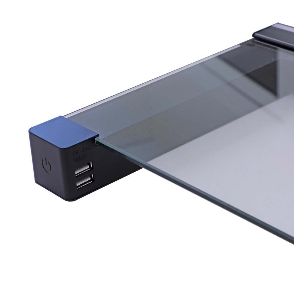 Tablette lumineuse HORIZON avec éclairage led décoratif incluant 2 prises USB 5V-convertisseur intégré