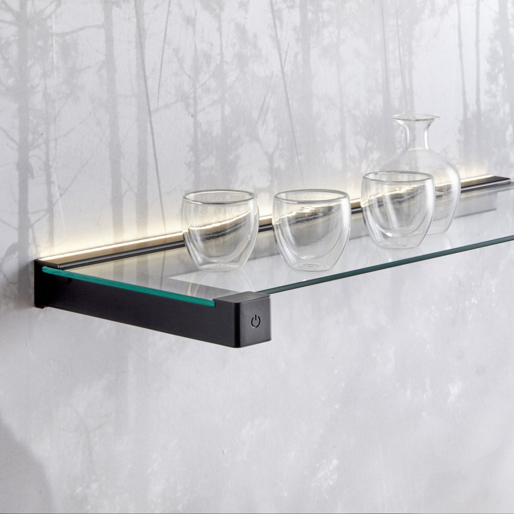 Tablette lumineuse HORIZON avec éclairage led décoratif incluant 2 prises USB 5V-convertisseur intégré