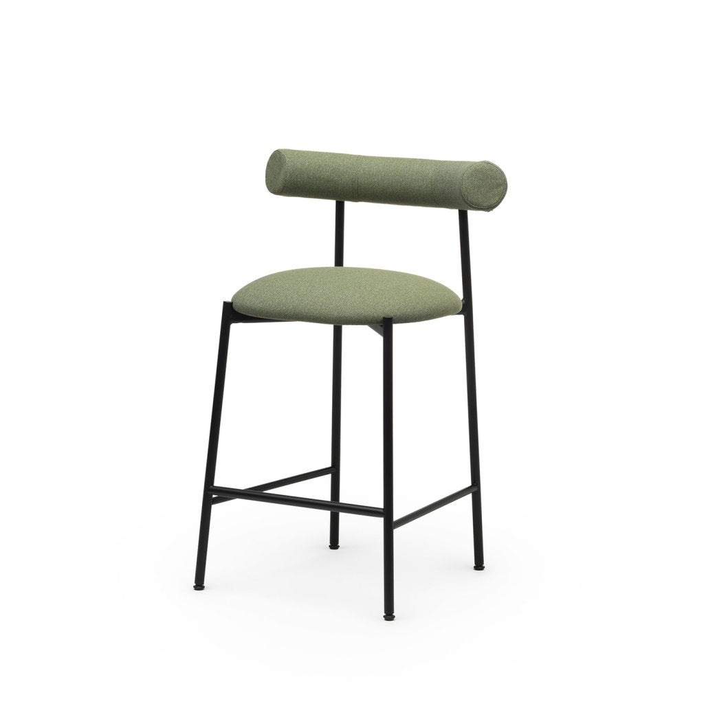Tabouret bas AVANA-Structure Noire-Assise Avon Vert pin