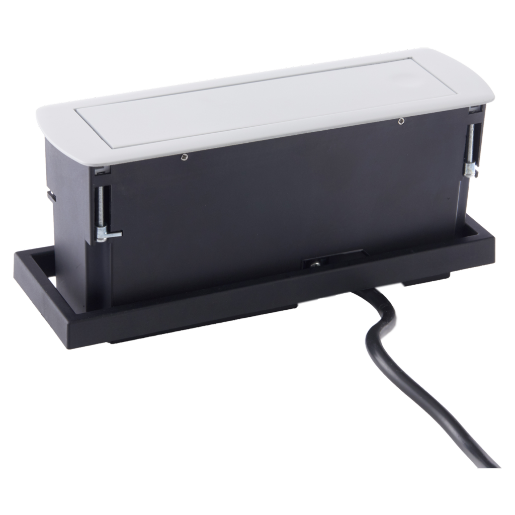 Bloc 2 prises + 2 USB (2A - 5V) CIZO affleurant à encastrer dans le plan de travail de 5 à 40mm (avec une réhausse incluse) - finition blanc mat (RAL 9010) - 16 A - 230V - 2P+T