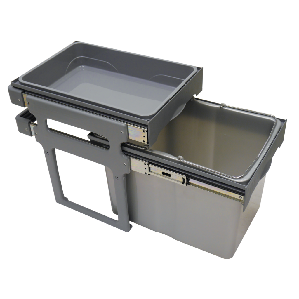 Poubelle avec un panier de rangement pour meuble de 400mm composée d'1 seau : 1 x 34L - l.340 x P. 485 x H. 426mm - ouverture manuelle-Gris