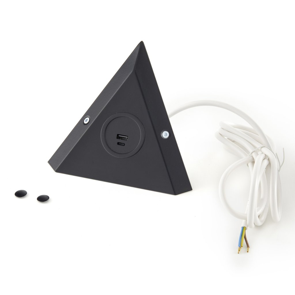 Bloc triangulaire d'angle - finition noir - 1 prise 16A - 230V - 2P+T + USB-A + USB-C