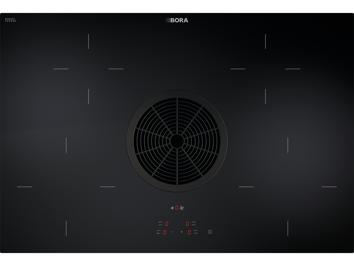 Table de cuisson vitrocéramique BORA Basic BHA avec dispositif aspirant central, vue en perspective