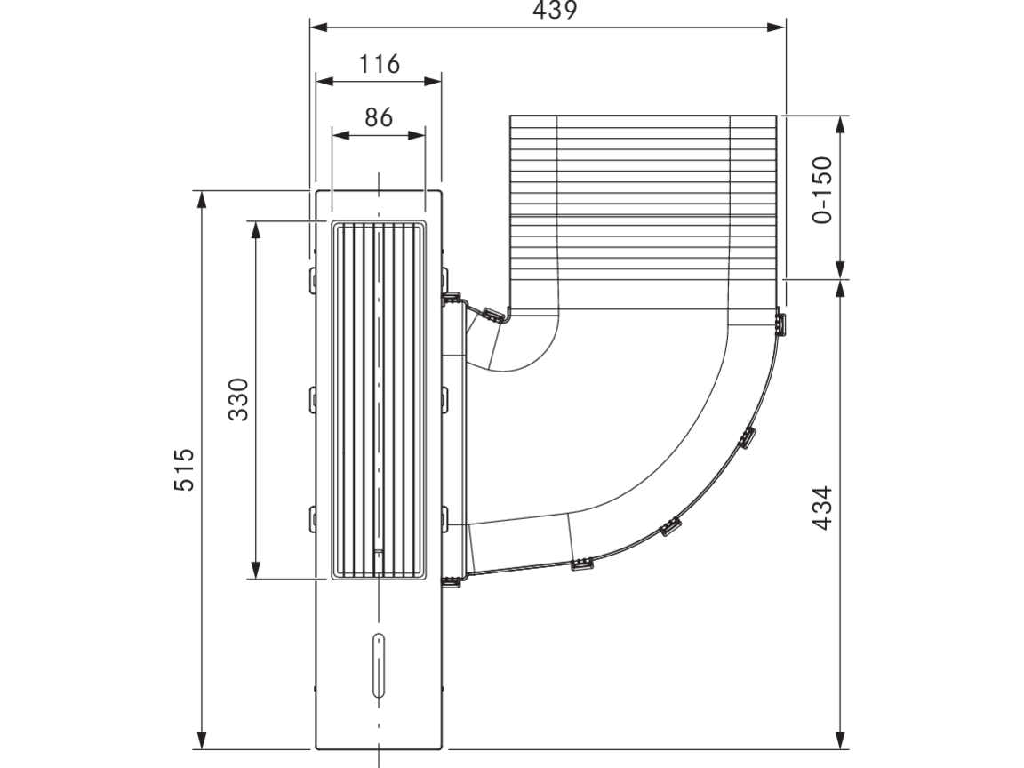 Dessin technique du dispositif aspirant BORA Classic 2.0 vu de dessus