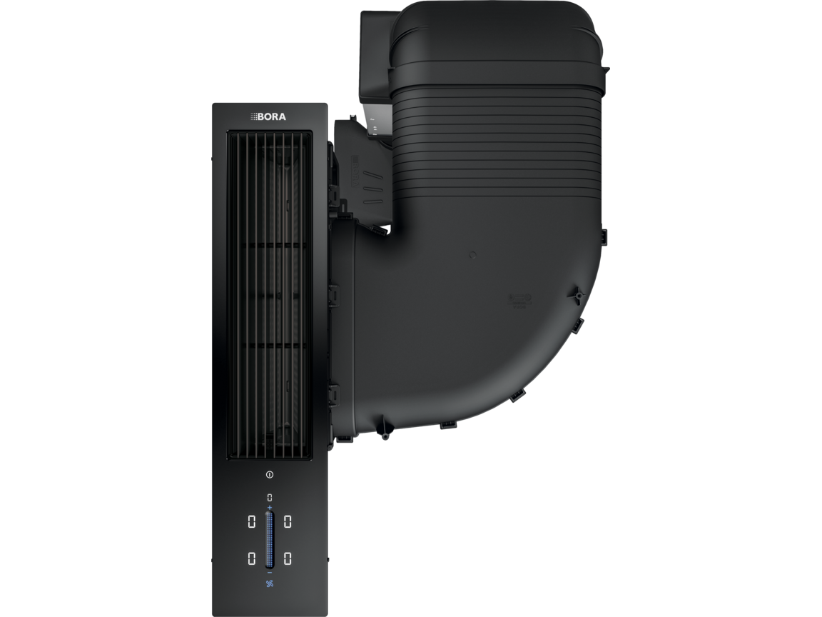 Set BORA Classic 2.0 CKASE2AB All Black monté entre deux tables de cuisson, vue de dessus (exemple de disposition)