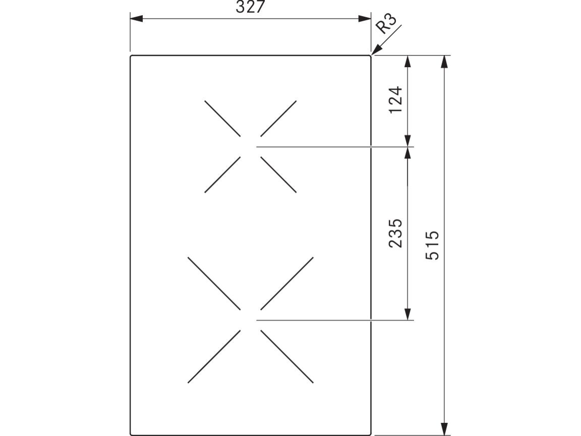Dessin technique de la table induction BORA Classic 2.0 CKI vue de dessus