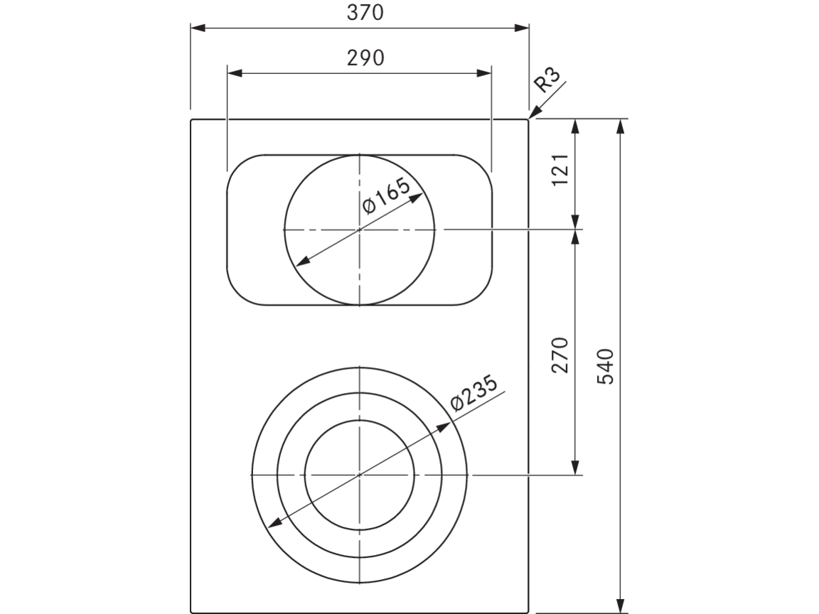 Schéma vue de dessus de la table HiLight sauteuse BORA Professional 3.0 PKCB3 et de ses zones