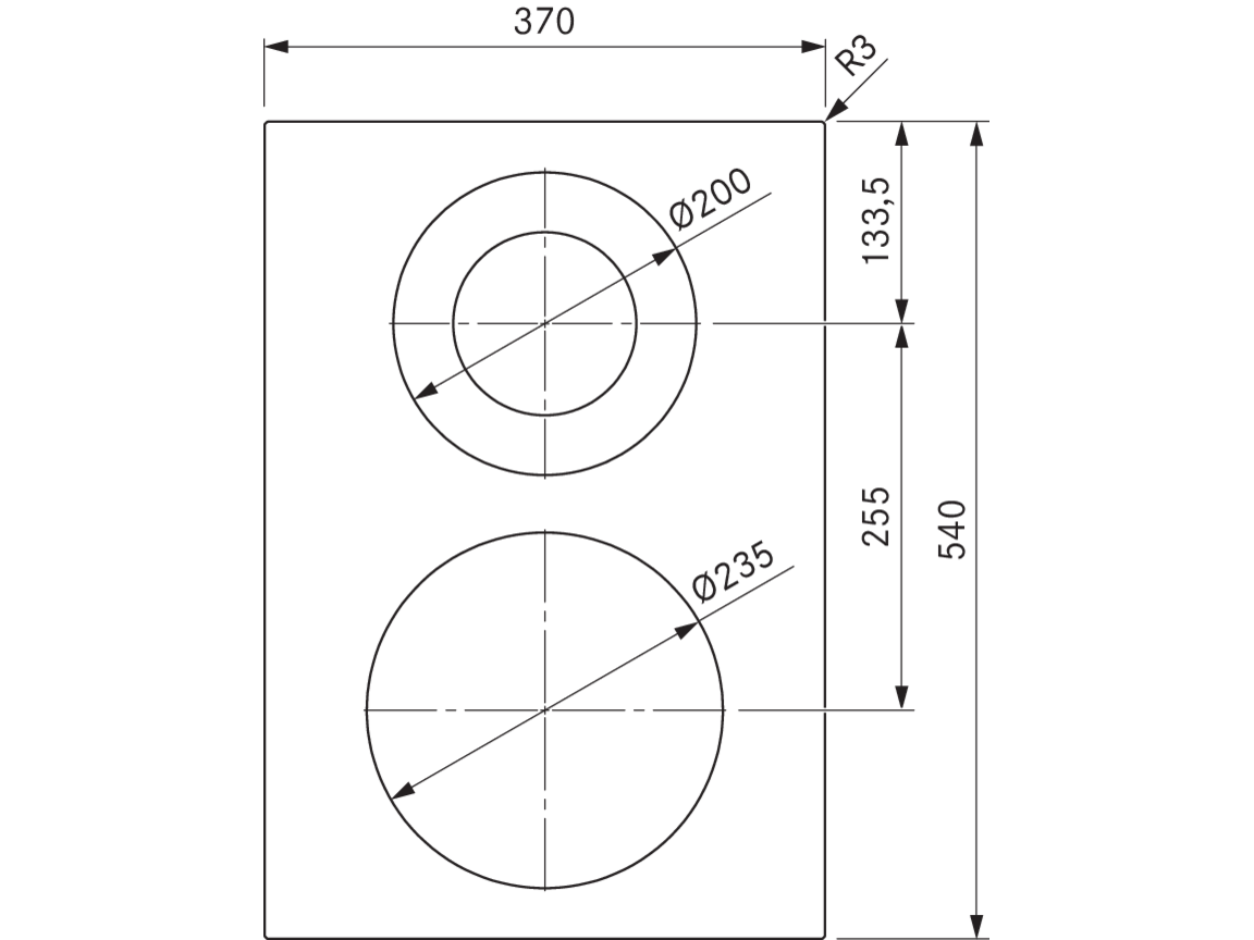 Schéma vue de dessus de la table Hyper BORA Professional 3.0 PKCH3 et de ses zones