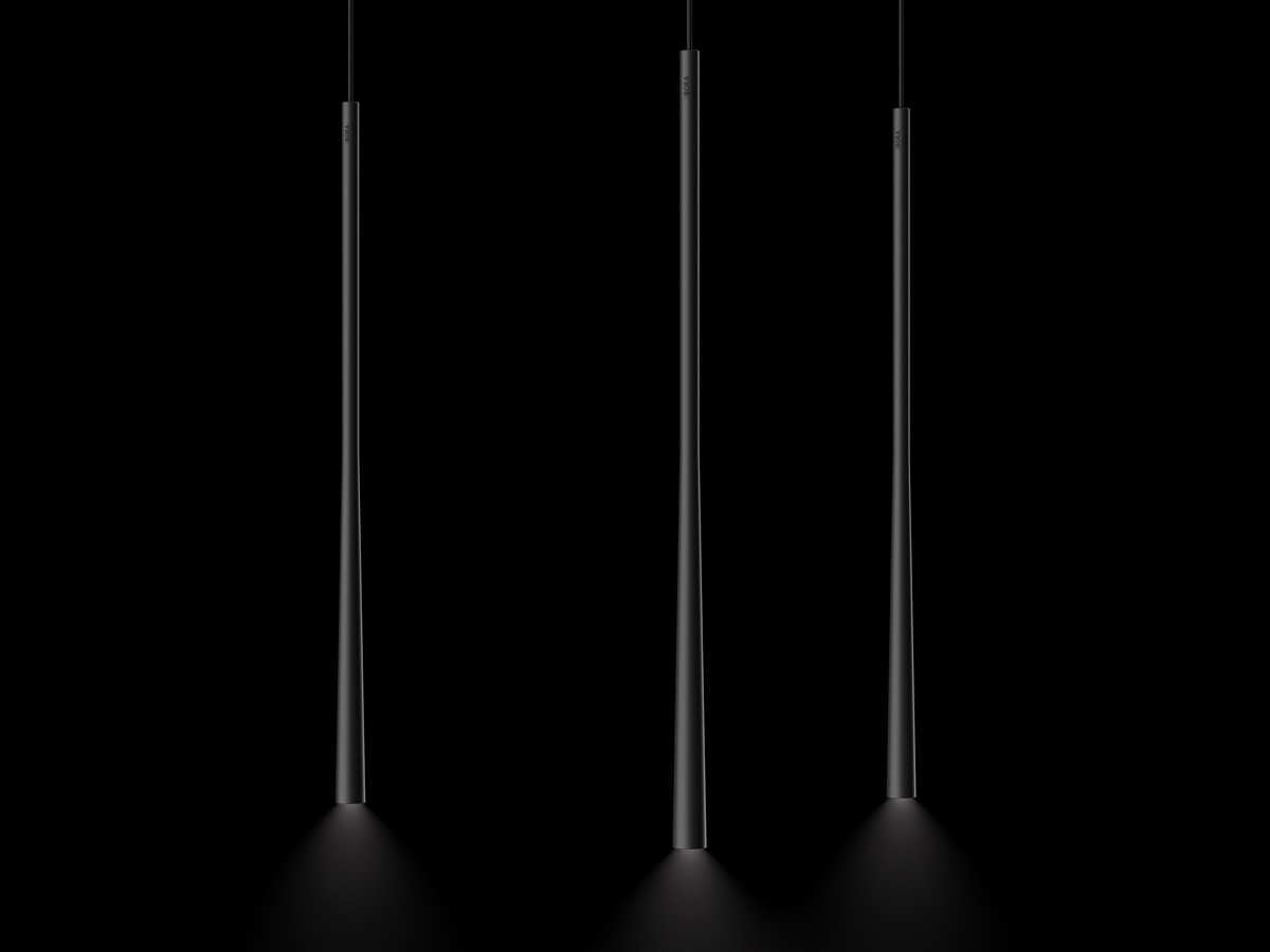 Trois tubes lumineux BORA Stars noirs sur fond sombre