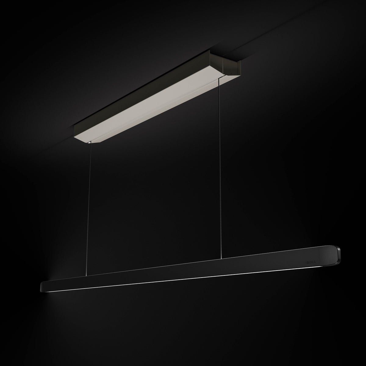 BORA Horizon move noire avec son boîtier de plafond, sur fond sombre