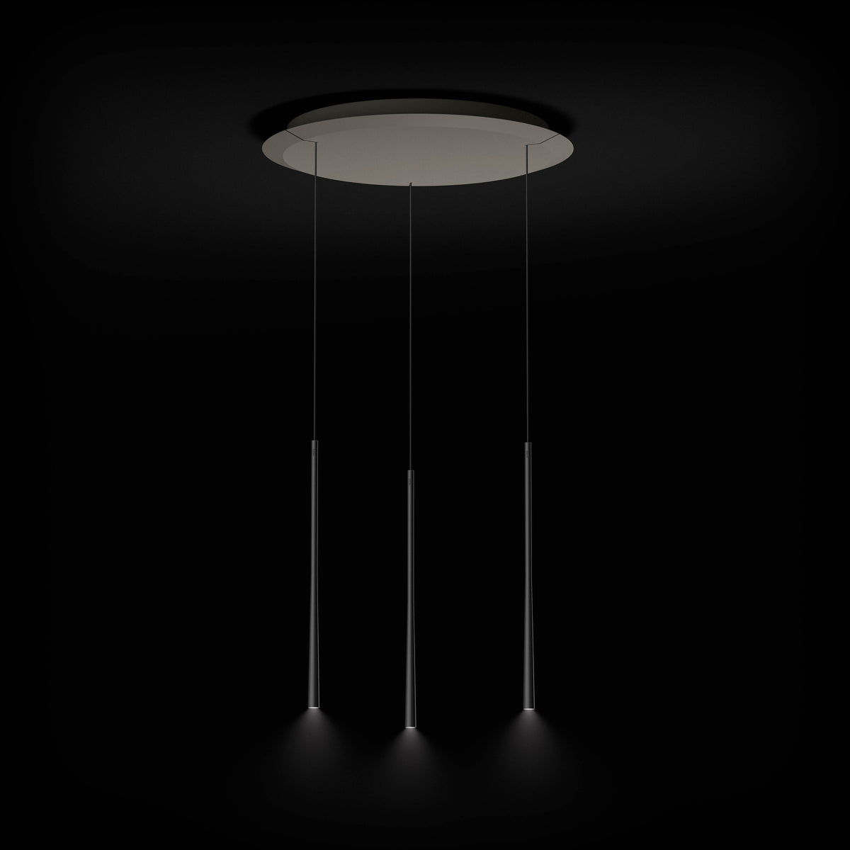 BORA Stars 3 lampes circulaire noire avec son caisson rond, sur fond noir