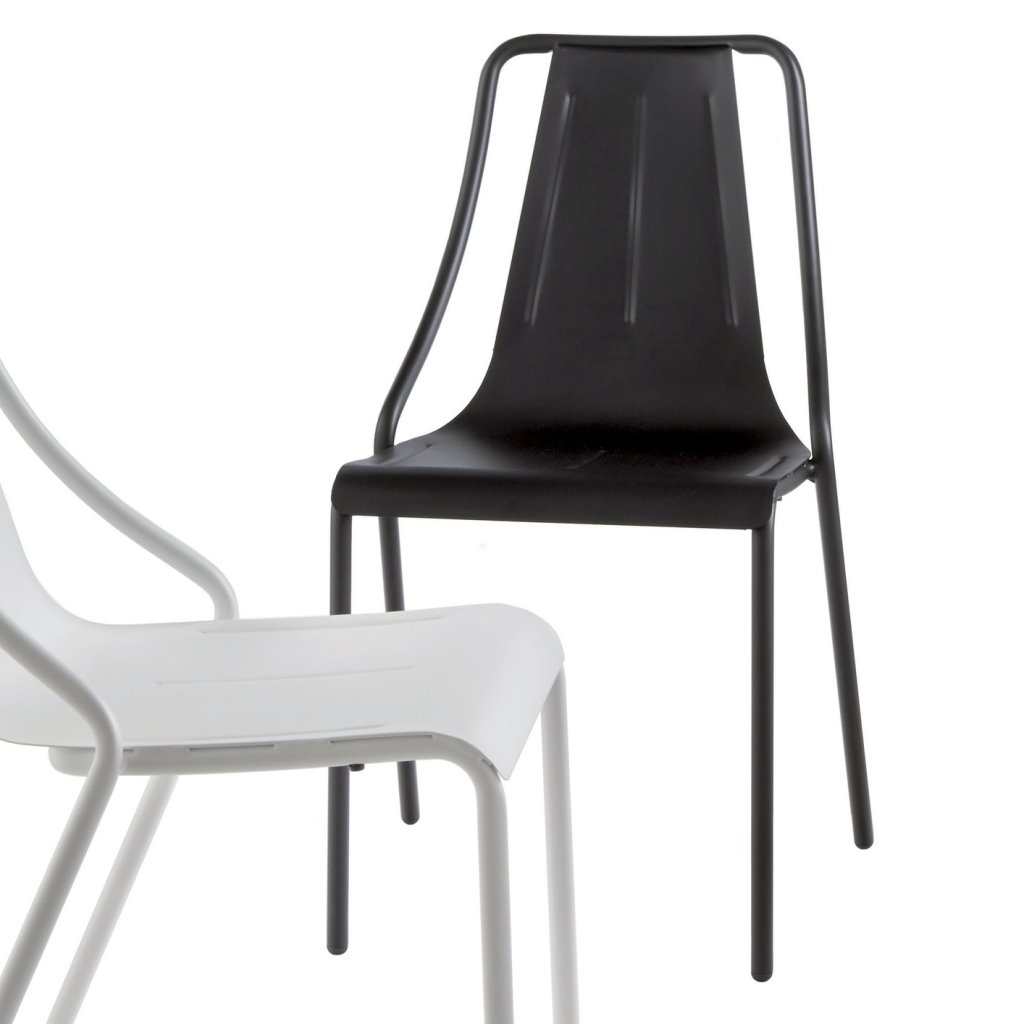 Chaise acier LOLA, acier laqué noir, structure en acier laqué noir