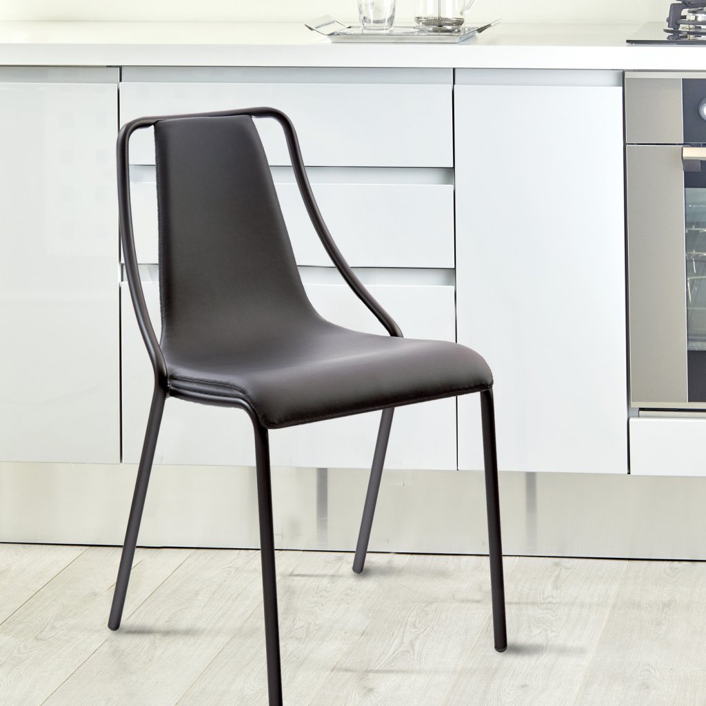 Chaise en tissu 'ecopelle' LOLA vintage Noir , structure acier noir rugueux