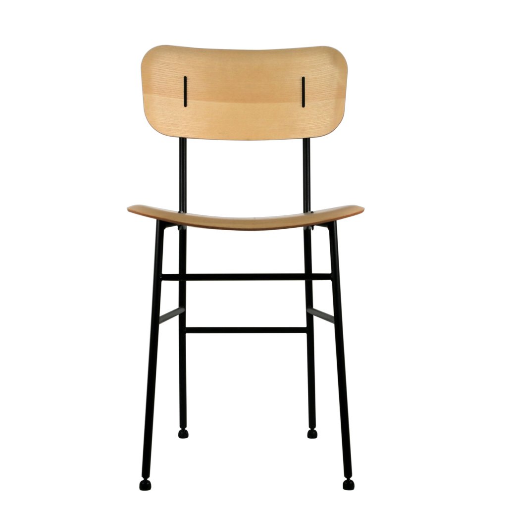Chaise PLUM-Structure noire-Dossier et assise bois teinté naturel