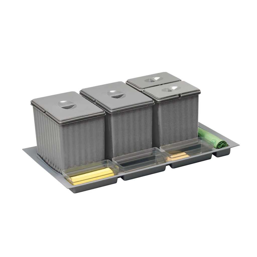 Collecteur composé de 4 seaux avec couvercles : 2 x 14L + 2 x 6,5L et de 3 bacs amovibles - pour tiroir de 900mm - H. 250mm - MSA 4906