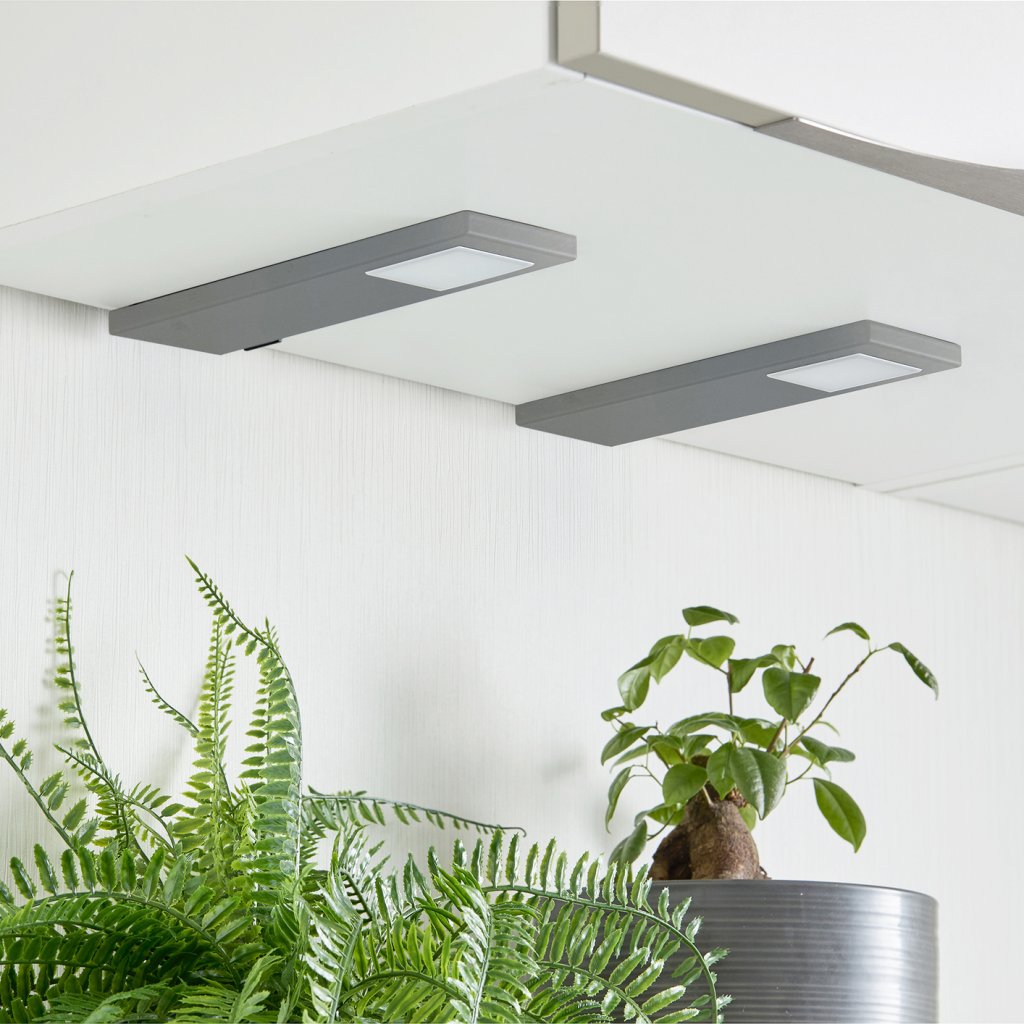 Kit de 3 profils LED extra-plat (200x61,5x9mm) dont 1 profil avec interrupteur et 1 convertisseur - finition inox brossé - puissance 6W / 560lm- 12V DC - 3300 K