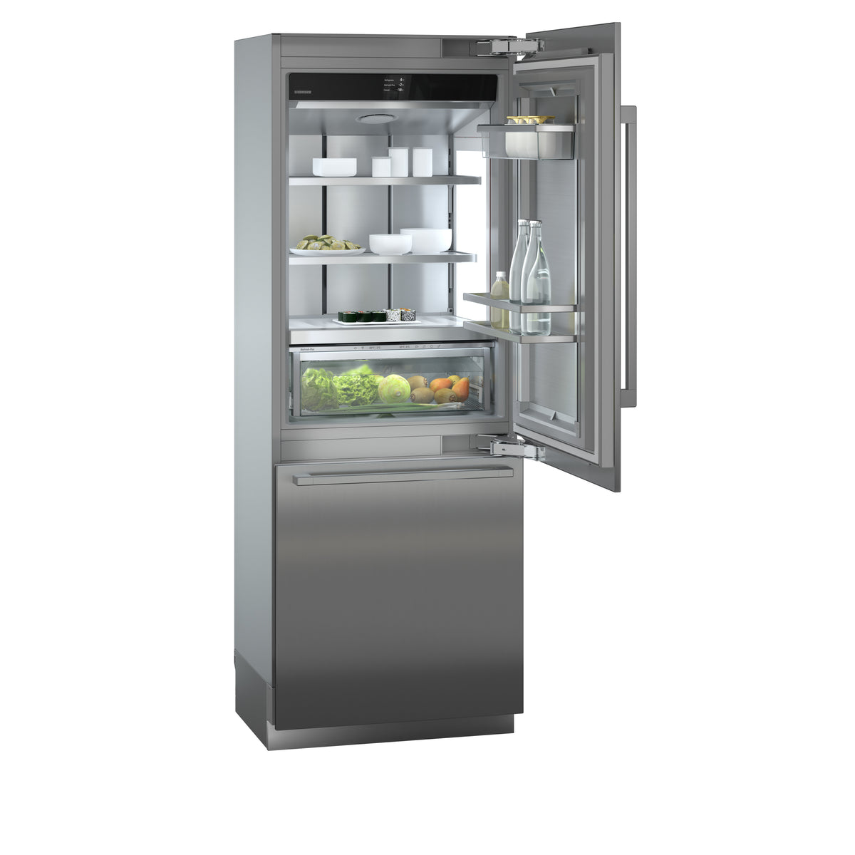 Combiné Liebherr Monolith ECBNei 9770 ouvert de trois quarts, garni