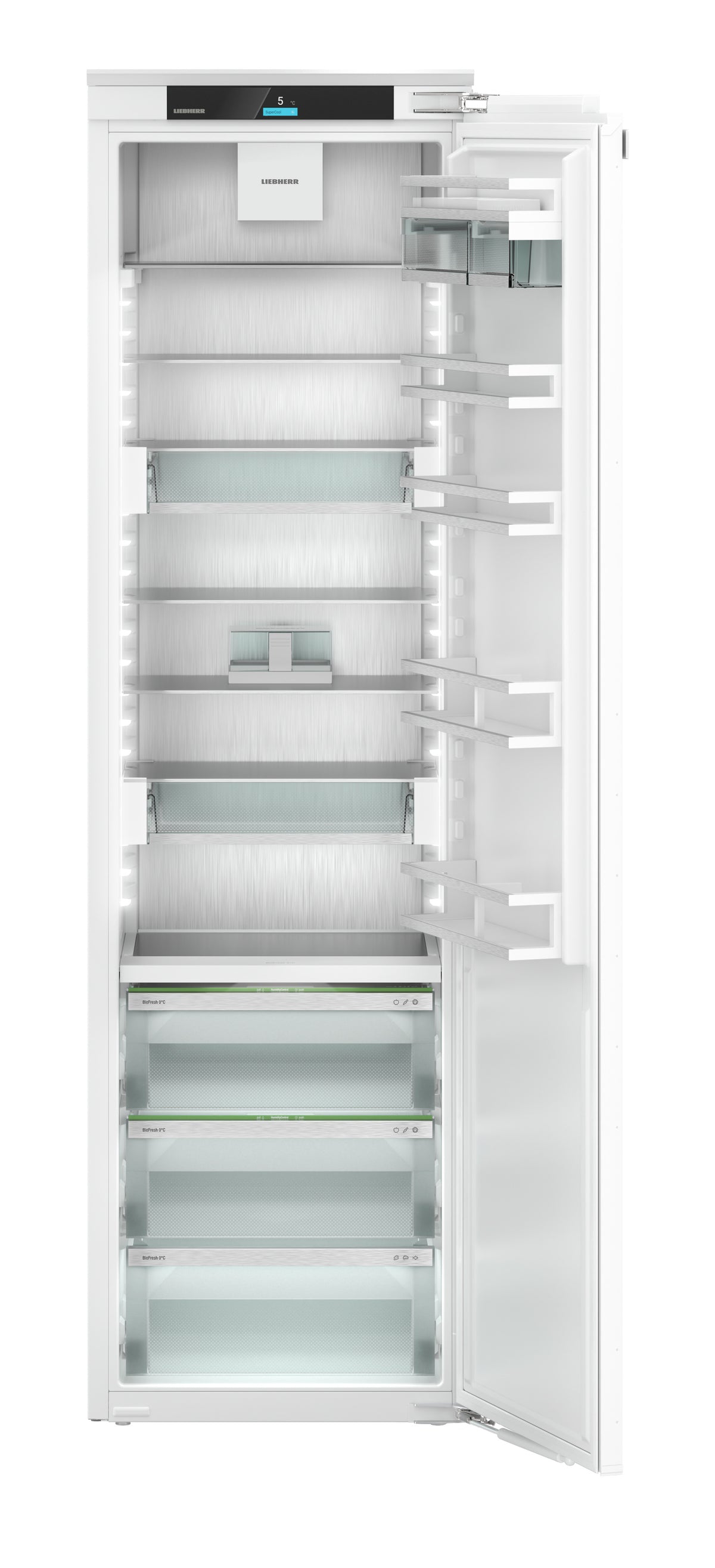 Réfrigérateur encastrable Liebherr IRBbi 5650 ouvert, vide, avec ses trois tiroirs BioFresh