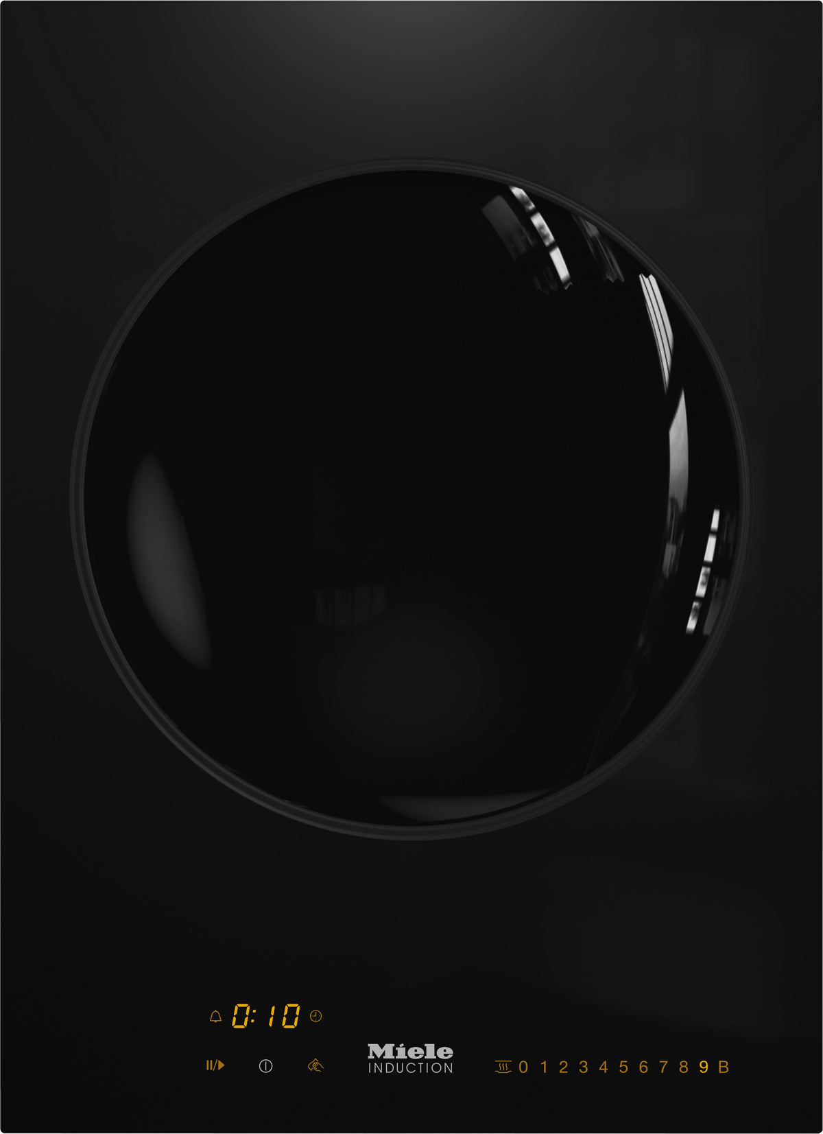 Domino wok SmartLine Miele CS 7641 FL vu de dessus, cuve wok dans la vitrocéramique noire