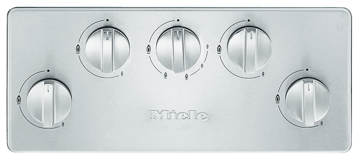 Boutons de commande en inox de la table de cuisson au gaz Miele KM 2356-1
