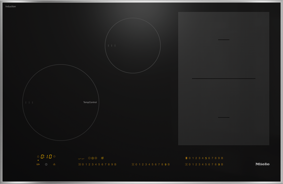 Table de cuisson à induction Miele KM 7679 FR, vitrocéramique noire et cadre inox, 4 zones