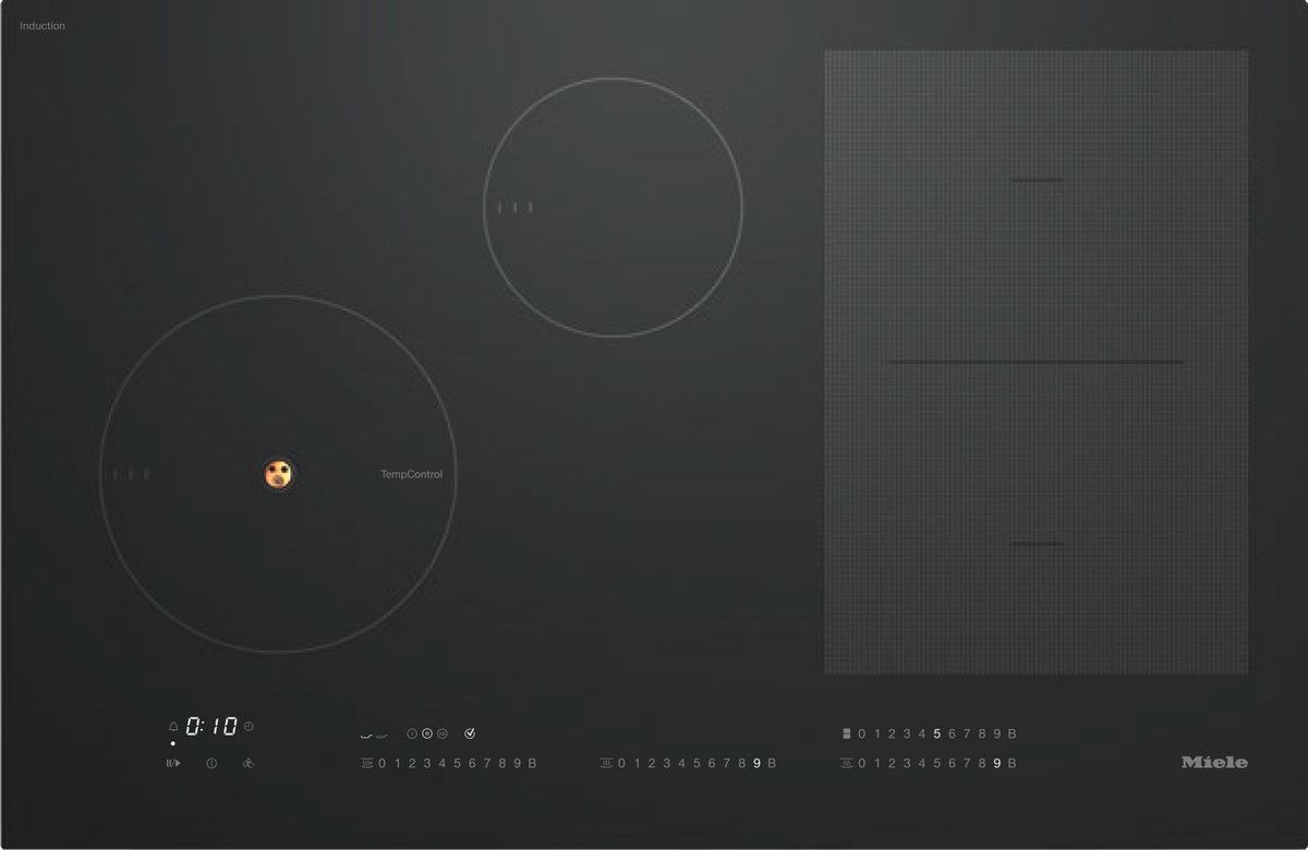 Table de cuisson à induction Miele KM 7879 FL, vitrocéramique noir graphite sans cadre, 4 zones