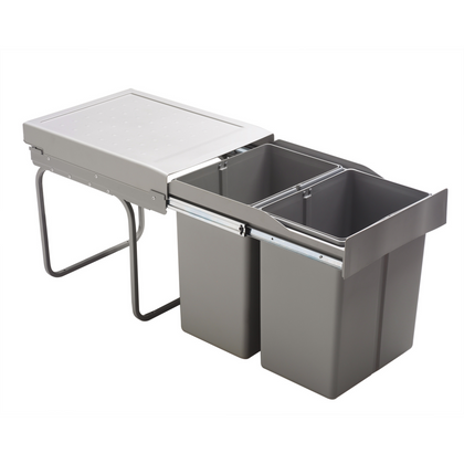 Poubelle tri 2 bacs 42 L MSA grise pour meuble de 400 mm